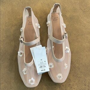 A New Day Women's Floral Mesh Flats - Cream